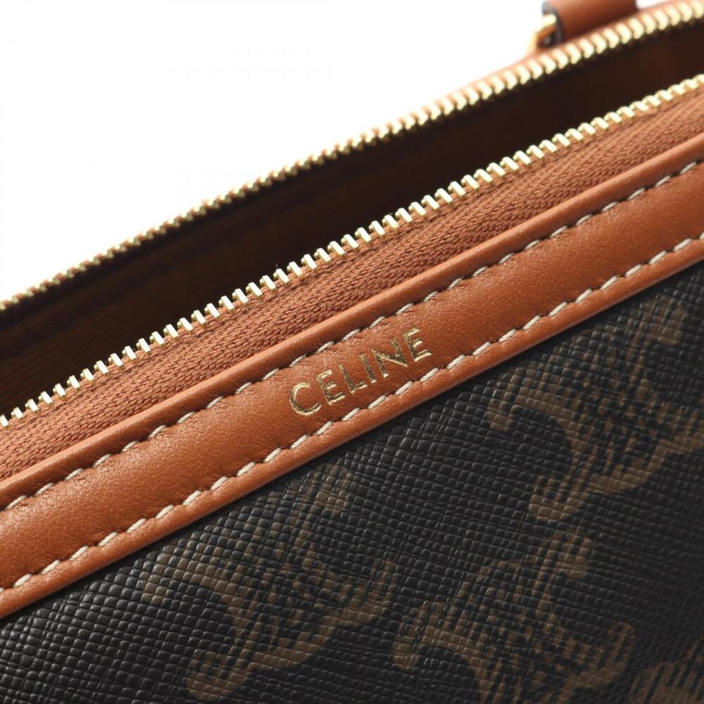 Celine Triomphe Shoulder Bag Canvas Leather Black Brown - Picture 4 of 6